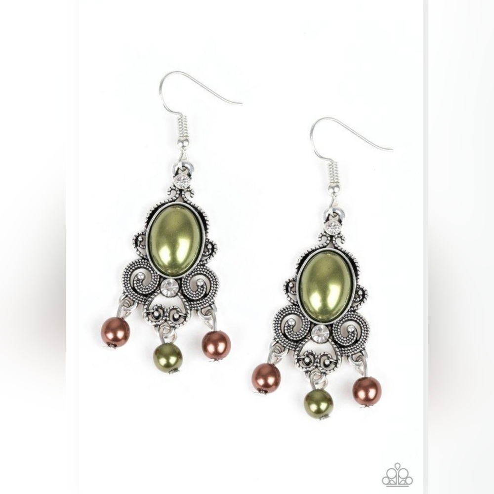 Earrings I Better Get GLOWING Multi Green SILVER Filagree ✨️ NEW